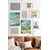 WallXpert set od 8 uramljenih slika Çgs-055, letnji mediteranski motivi – limuni, plaža, koktel i kombi, ram u boji prirodnog drveta