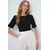 Trend Alacati Stili Ženska bluza kratkih rukava Alc-X13579, Brod izrez, Crna