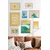 WallXpert set od 8 uramljenih slika Çgs-057, letnji motivi u žutim i tirkiznim tonovima – sunce, surfer, talasi i limunada, ram u boji prirodnog drveta