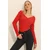 Trend Alacati Stili Ženska bluza dugih rukava ALC-X11246, V-izrez, Crvena