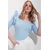 Trend Alacati Stili Ženska bluza 3/4 rukava ALC-X11557, V-izrez, Svetloplava