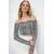 Trend Alacati Stili Ženska bluza dugih rukava Alc-X13456, Brod izrez, Crno-bela