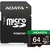 Micro SDXC 64GB A-Data Class 10 + adapter 160/140 MB/s UD64GUI3V30A2SP-RA1
