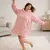 Pulover-odeja XXL oversize s kapuco roza 82606