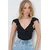Trend Alacati Stili Ženska bluza kratkih rukava Alc-X13526, V-izrez, Crna