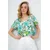 Trend Alacati Stili Ženska bluza kratkih rukava Alc-X13794, Brod izrez, Belo-zelena
