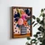 WallXpert uramljena MDF slika NAL021-70, buket ruža u prugastoj vazi na roze pozadini sa tačkicama, 50 x 70 cm