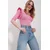 Trend Alacati Stili Ženska bluza 3/4 rukava ALC-X11557, V-izrez, Roze