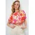 Trend Alacati Stili Ženska bluza kratkih rukava Alc-X13795, Brod izrez, Belo-crvena