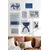 WallXpert set od 8 manjih uramljenih slika Çgs-078, plavi apstraktni motivi – ptice, ženski profil linijom i more, beli ram