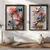 WallXpert set uramljenih MDF slika NAL198-70, ružičasti i plavi cvetovi sa leptirom u vintage stilu, 2 x 50 x 70 cm
