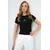 Trend Alacati Stili Ženska bluza kratkih rukava Alc-X13672, Okrugli izrez, Crna