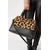 Usnjena torbica trapez s poni krznom leopard