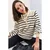 Bianco Lucci Womens Buttonhole Turtleneck Striped Knitwear Sweater