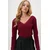 Trend Alacati Stili Ženska bluza dugih rukava ALC-X11246, V-izrez, Bordo
