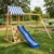 Kinder Home Dečiji drveni set 4u1 – tobogan 1,8 m, 2 ljuljaške, penjalica i mreža od konopaca 308×318×244cm