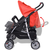 VIDAXL jekleni otroški voziček za dvojčke, rdeč-črn