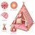 Kinder home Dečiji pamučni šator little stars, roze sa zvezdama, 100% pamuk, sa mekom podlogom za punjenje, jastukom i led svetlima ( JW-