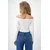 Trend Alacati Stili Ženska bluza dugih rukava Alc-X13458, Brod izrez, Bela