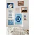 WallXpert set od 8 uramljenih slika Çgs-027, plavi i narandžasti mediteranski motivi – Mykonos oko, talasi, apstraktni oblici i citat, beli ram