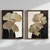 WallXpert set uramljenih MDF slika NAL189-70, zlatni listovi ginka na crno-beloj pozadini, 2 x 50 x 70 cm