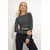 Trend Alacati Stili Ženska bluza dugih rukava ALC-X12643, Okrugli izrez, Crno-bela
