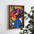 WallXpert uramljena MDF slika NAL013-46, muzičar u cvetnom džemperu svira gitaru među cvećem, sa belom mačkom, 35,5 x 47 cm