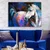 WallXpert slika na platnu 506819275_70100, apstraktni portret belog konja u plavim i ljubičastim tonovima, 70 x 100 cm