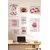 WallXpert set od 8 manjih uramljenih slika Çgs-054, retro motivi u roze i crvenoj – pin-up žena, usne, trešnje, tulipani i karte, beli ram