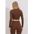 Trend Alacati Stili Ženska bluza dugih rukava ALC-X11437, Brod izrez, Smeđa