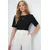 Trend Alacati Stili Ženska bluza kratkih rukava Alc-X13579, Brod izrez, Crna