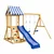 Kinder Home Dečiji drveni set 4u1 – tobogan 1,8 m, 2 ljuljaške, penjalica i mreža od konopaca 308×318×244cm