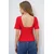 Trend Alacati Stili Ženska bluza kratkih rukava Alc-X13579, Brod izrez, Crvena