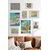 WallXpert set od 8 manjih uramljenih slika Çgs-055, letnji mediteranski motivi – limuni, plaža, koktel i kombi, beli ram