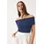Bianco Lucci Ženska bluza na kratake rukave 60284012, Brod izrez, Tamnoplava