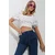 Trend Alacati Stili Ženska bluza kratkih rukava ALC-X11651, Brod izrez, Bela