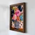WallXpert uramljena MDF slika NAL021-46, buket ruža u prugastoj vazi na roze pozadini sa tačkicama, 35,5 x 47 cm