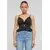 Womens top Waffle Pique Ruffle black