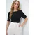 Trend Alacati Stili Ženska bluza kratkih rukava Alc-X13579, Brod izrez, Crna