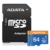 AData micro SD Card 64GB + SD adapter AUSDX64GUICL10A1-RA1/ class 10