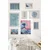 WallXpert set od 8 uramljenih slika Çgs-058, plavi motivi – veliki talas u roze tonovima, cvetne šare, leptiri i porcelanski tanjir, beli ram