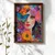 WallXpert uramljena MDF slika NAL023-70, ženski portret među šarenim cvećem sa plavim leptirom, 50 x 70 cm