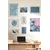 WallXpert set od 8 manjih uramljenih slika Çgs-058, plavi motivi – veliki talas u roze tonovima, cvetne šare, leptiri i porcelanski tanjir, beli ram