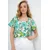 Trend Alacati Stili Ženska bluza kratkih rukava Alc-X13794, Brod izrez, Belo-zelena