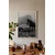 WallXpert uramljena slika 115225, crni konj i klasični kabriolet u magli, crno-belo, 50 x 70 cm, beli ram