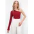Trend Alacati Stili Ženska bluza dugih rukava Alc-X13333, Brod izrez, Bordo
