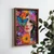 WallXpert uramljena MDF slika NAL023-70, ženski portret među šarenim cvećem sa plavim leptirom, 50 x 70 cm
