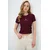Trend Alacati Stili Ženska bluza kratkih rukava Alc-X13672, Okrugli izrez, Bordo