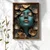WallXpert uramljena MDF slika NAL066-46, žensko lice tirkizne boje među bronzanim cvetovima, 35,5 x 47 cm