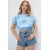 Trend Alacati Stili Ženska bluza kratkih rukava Alc-X13769, Brod izrez, Svetloplava